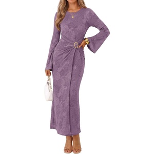 MEROKEETY Women’s Fall Long Sleeve Formal Wedding Guest Cocktail Maxi Dress(Grey Purple)