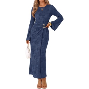 MEROKEETY Women’s Fall Long Sleeve Formal Wedding Guest Cocktail Maxi Dress(Navy)