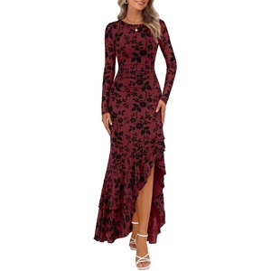 MEROKEETY Women’s Fall Wedding Guest Cocktail Formal Maxi Dresses(Wine)
