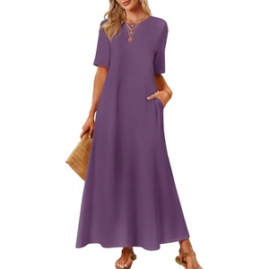 MEROKEETY Womens Summer Casual Short Sleeve Maxi Long Tshirt Dress 2026(Purple)