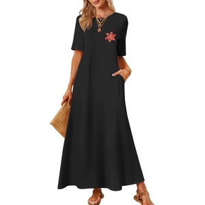 MEROKEETY Womens Summer Casual Short Sleeve Maxi Long Tshirt Dress 2026(Redleaf)