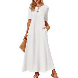 MEROKEETY Womens Summer Casual Short Sleeve Maxi Long Tshirt Dress 2026(White)