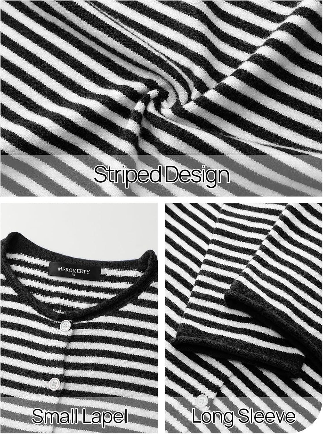 image:imageMEROKEETY Striped Cardigan Sweaters for Women Trendy Button Fall SweaterBlack