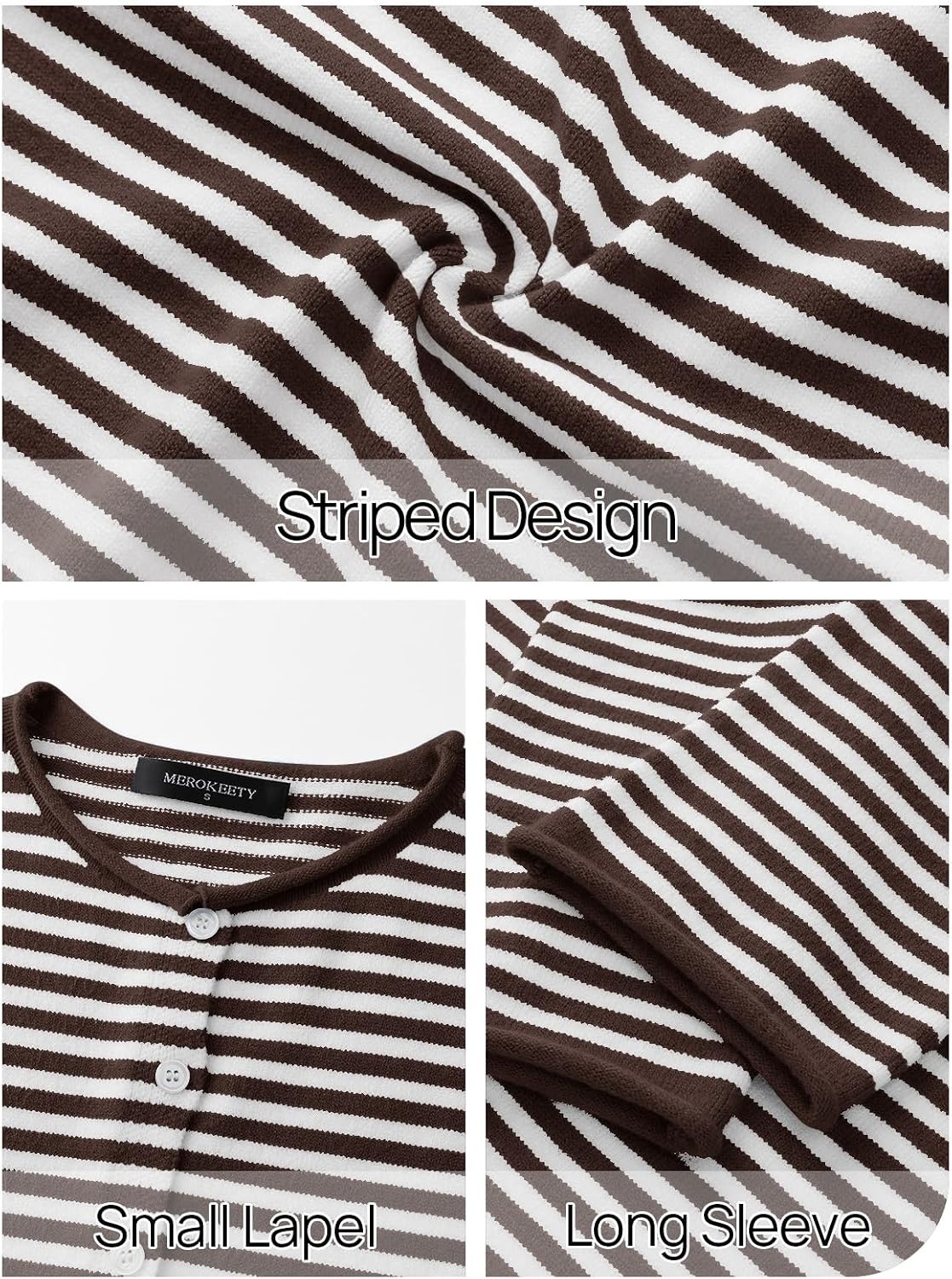 image:imageMEROKEETY Striped Cardigan Sweaters for Women Trendy Button Fall SweaterCoffee