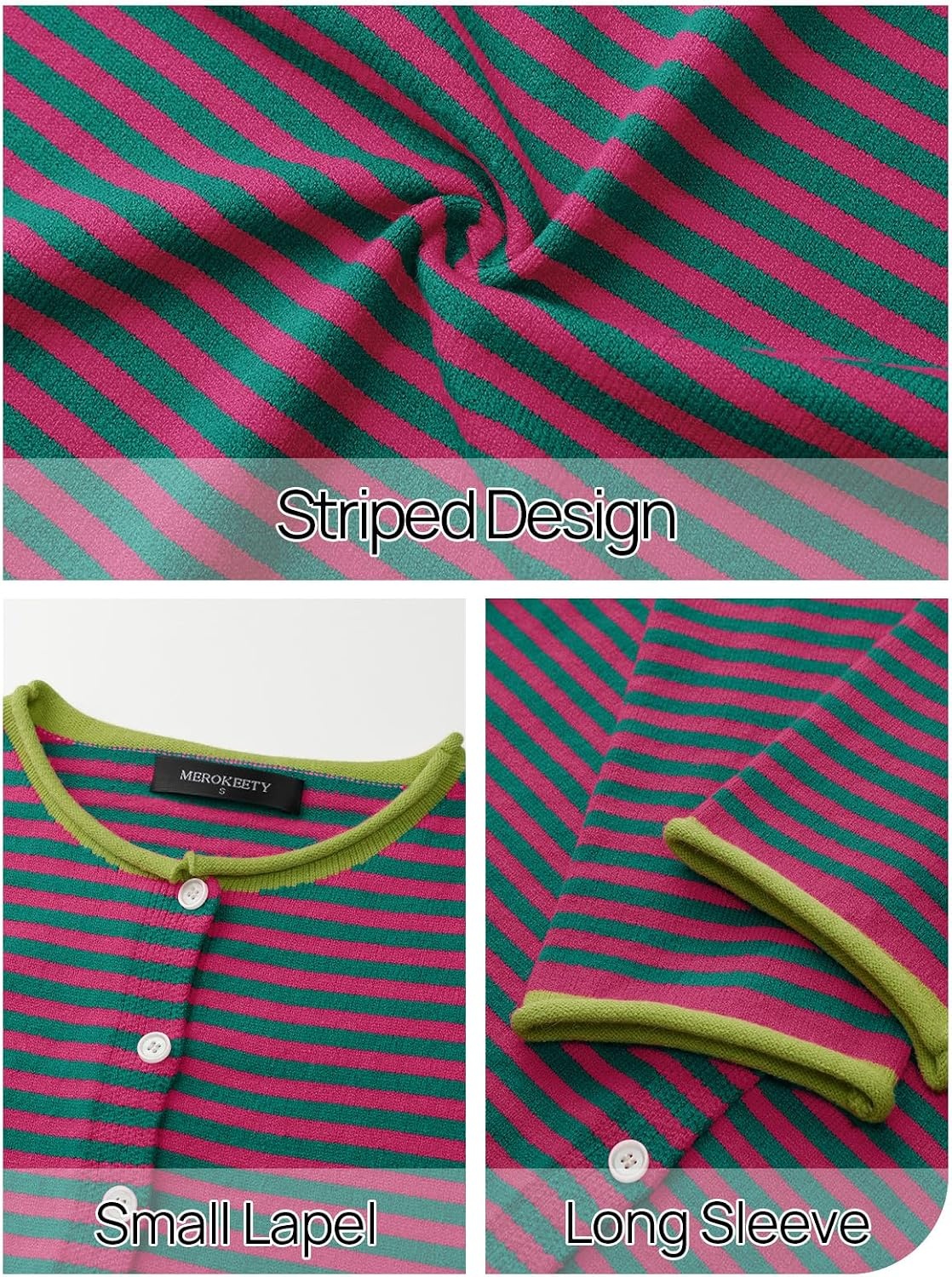 image:imageMEROKEETY Striped Cardigan Sweaters for Women Trendy Button Fall SweaterPinkgreen
