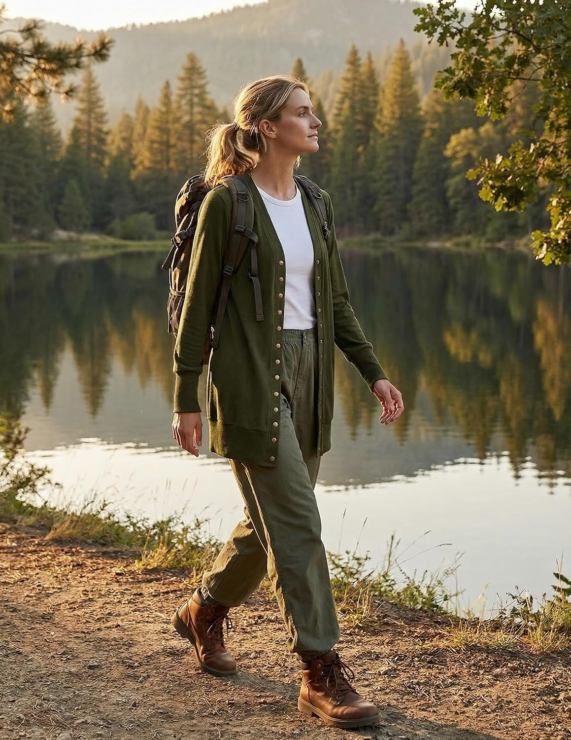 image:imageMEROKEETY Womens 2026 Fall Lightweight Button Up Long Cardigan SweaterArmy Green