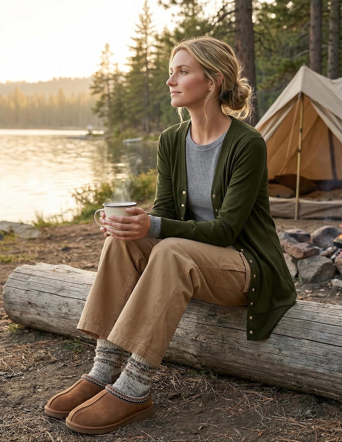 image:imageMEROKEETY Womens 2026 Fall Lightweight Button Up Long Cardigan SweaterArmy Green