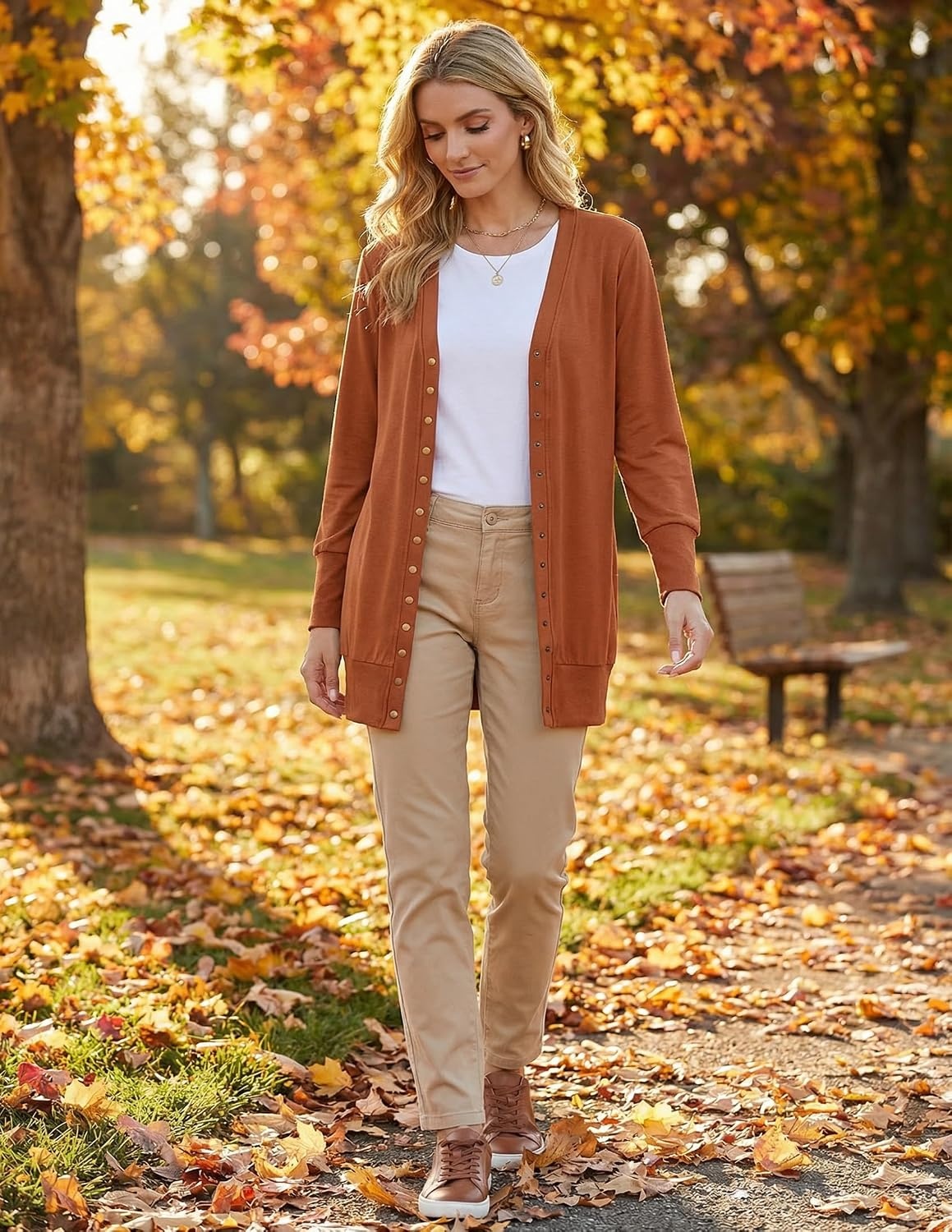 image:imageMEROKEETY Womens 2026 Fall Lightweight Button Up Long Cardigan SweaterBrown