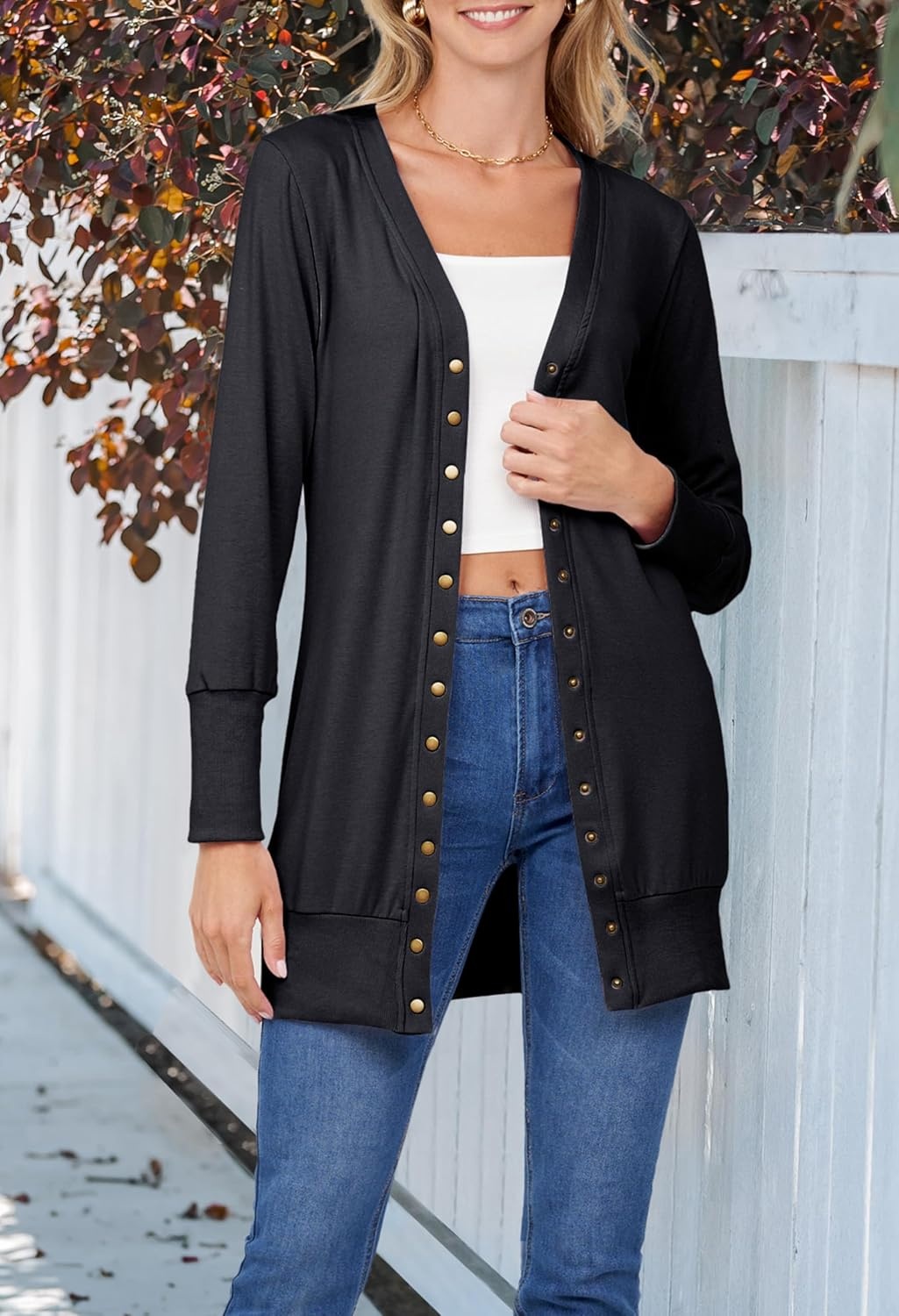 image:imageMEROKEETY Womens 2026 Fall Lightweight Button Up Long Cardigan SweaterCharcoal