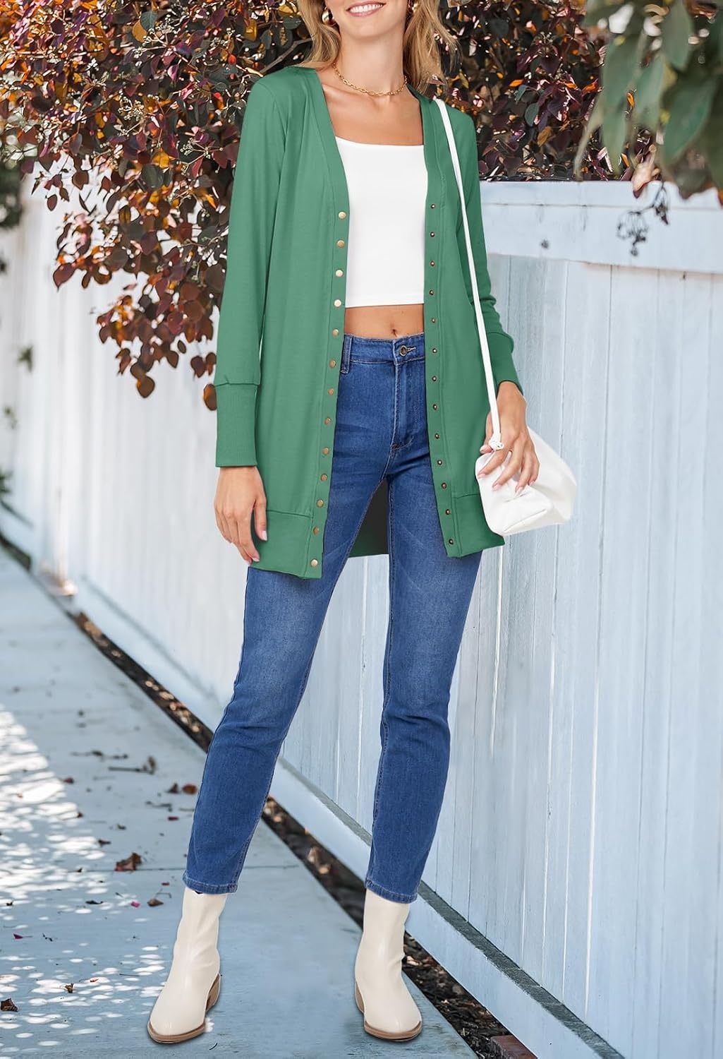 image:imageMEROKEETY Womens 2026 Fall Lightweight Button Up Long Cardigan SweaterDusty Green