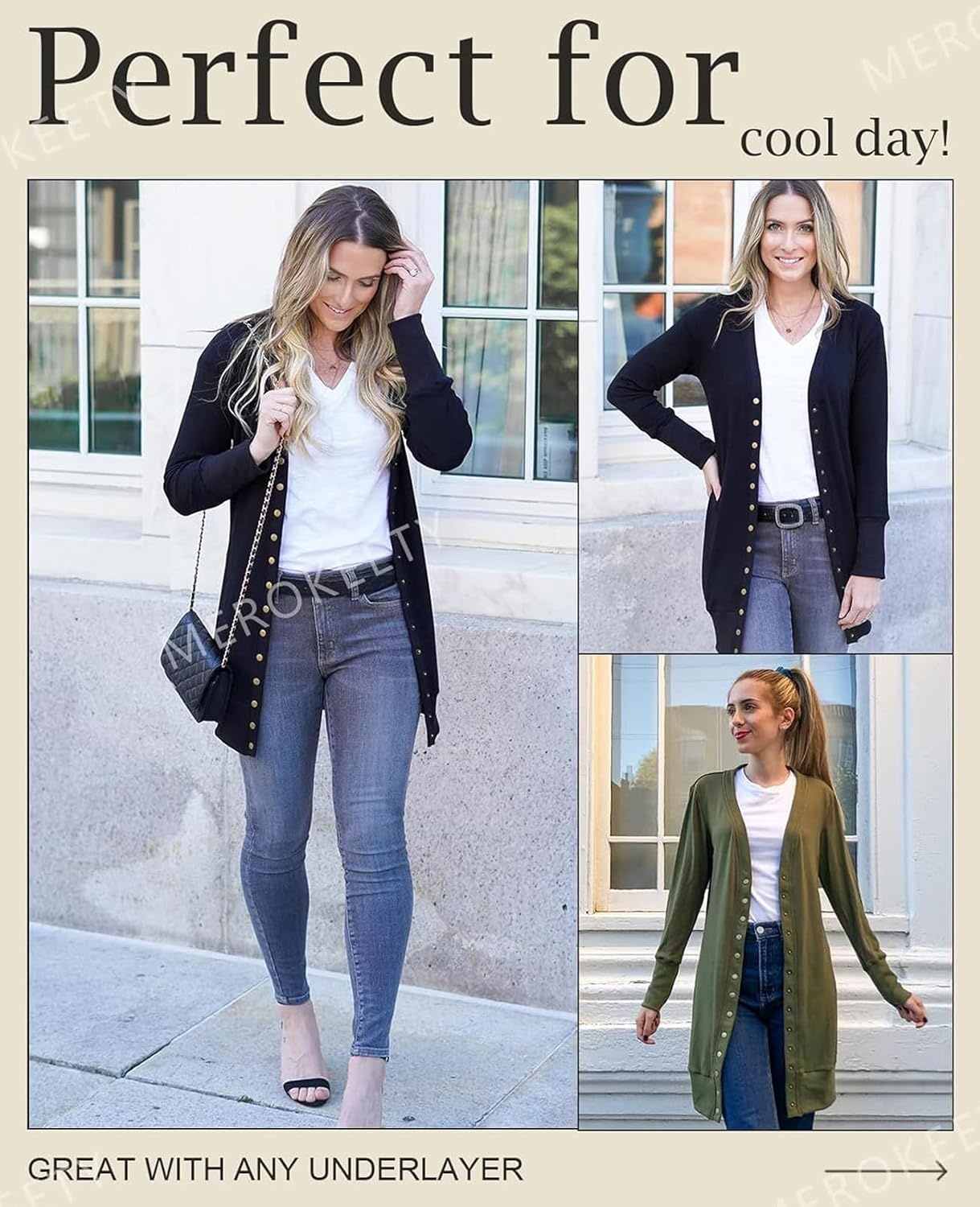 image:imageMEROKEETY Womens 2026 Fall Lightweight Button Up Long Cardigan SweaterNavy