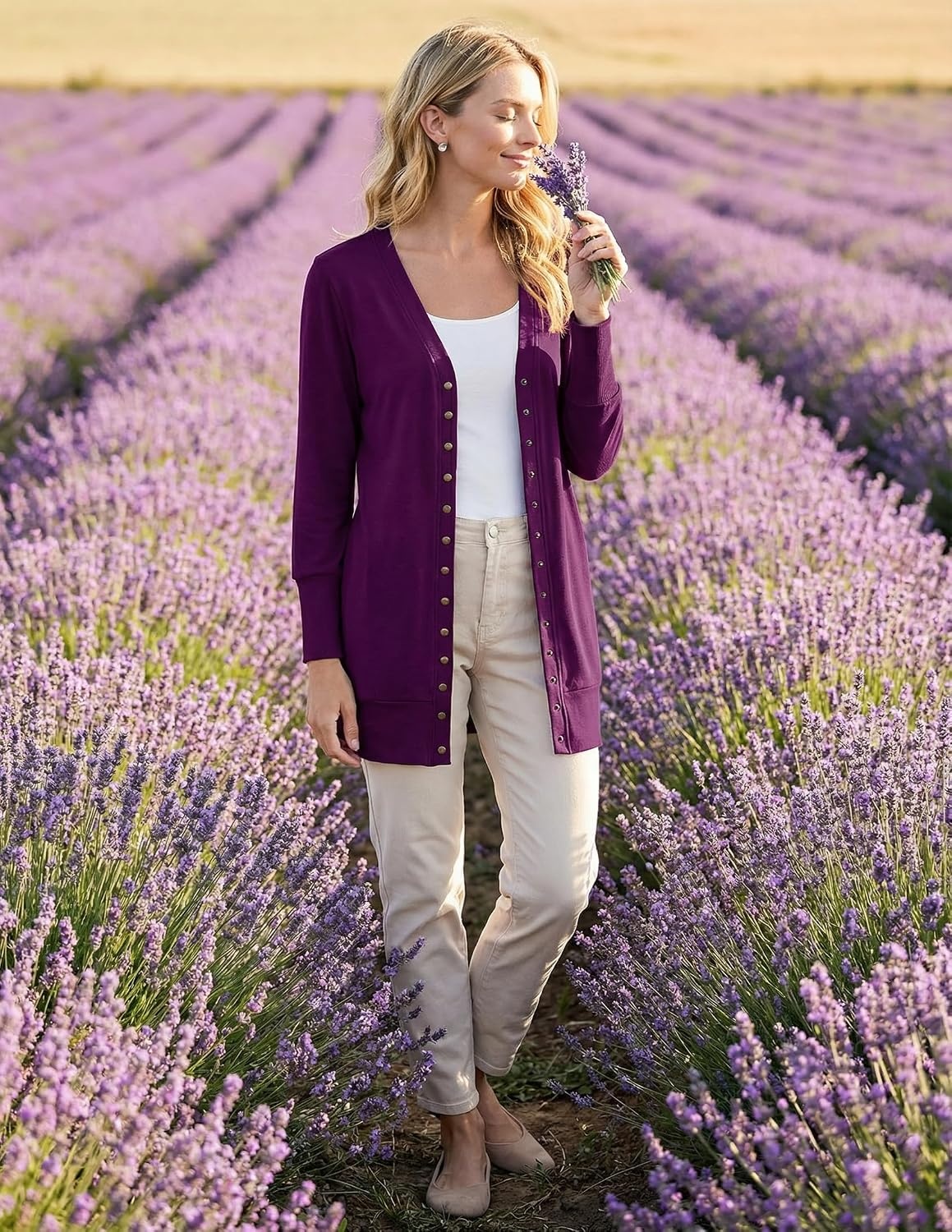 image:imageMEROKEETY Womens 2026 Fall Lightweight Button Up Long Cardigan SweaterPlum