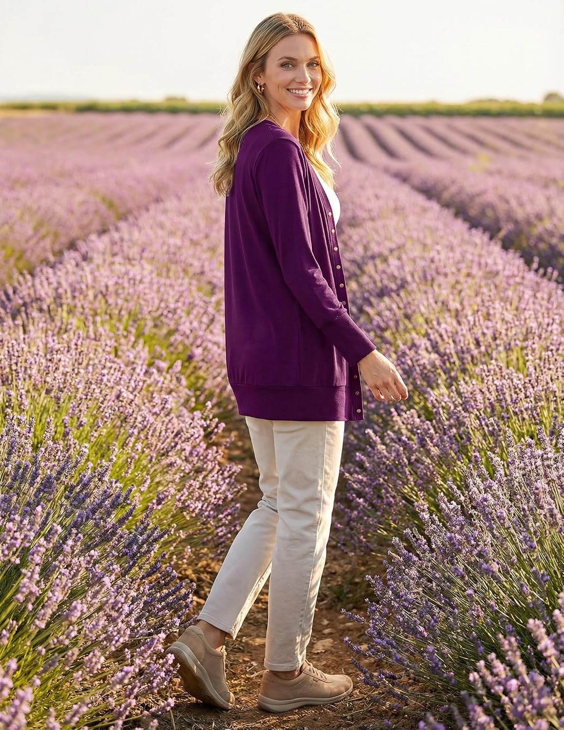 image:imageMEROKEETY Womens 2026 Fall Lightweight Button Up Long Cardigan SweaterPlum