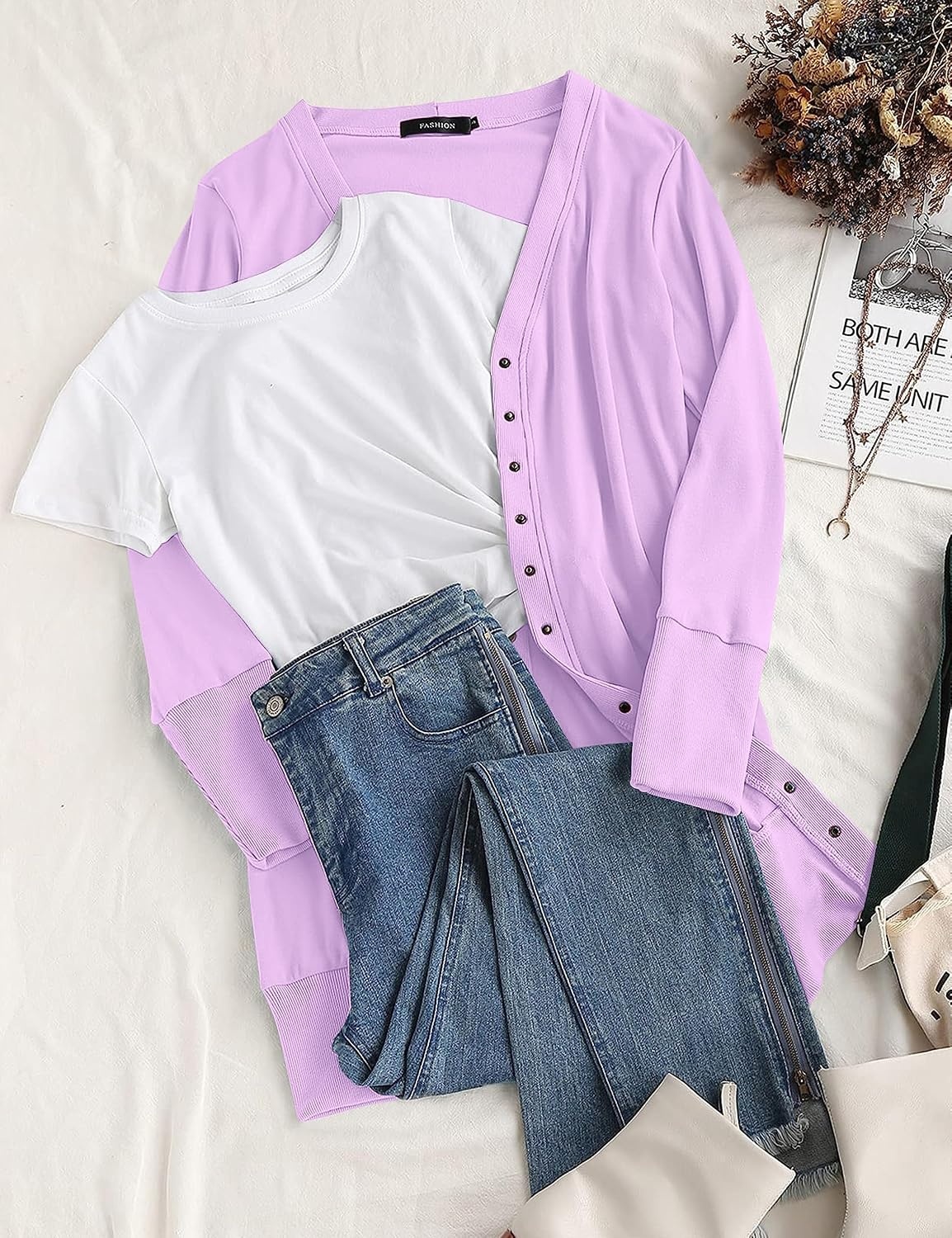 image:imageMEROKEETY Womens 2026 Fall Lightweight Button Up Long Cardigan SweaterPurple