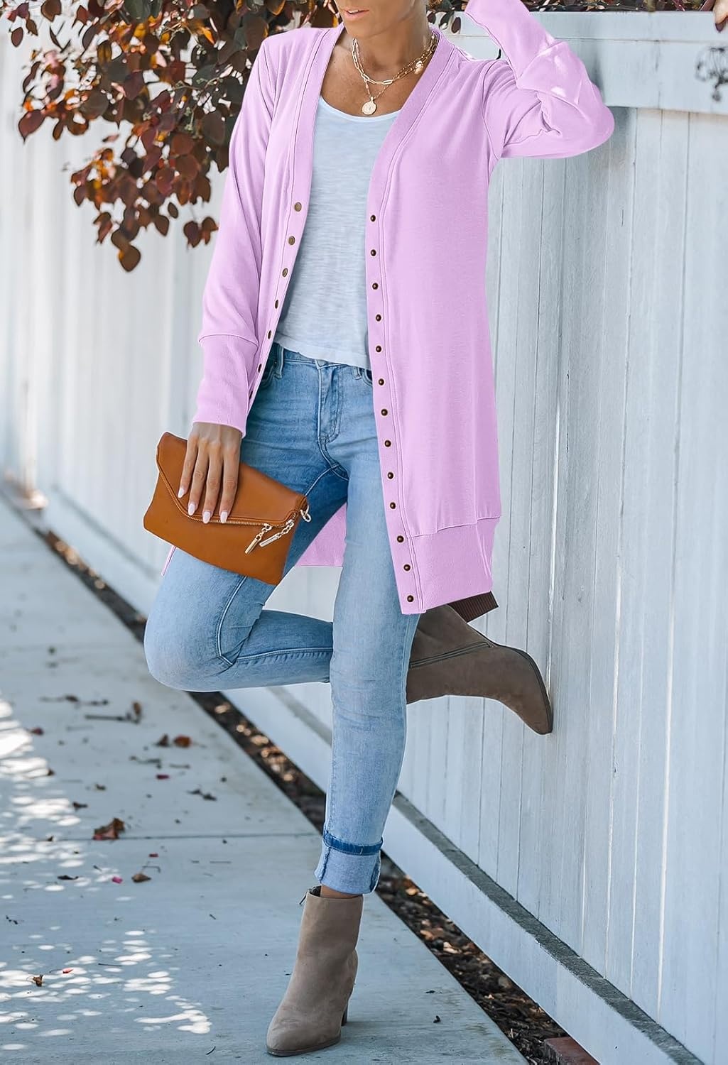 image:imageMEROKEETY Womens 2026 Fall Lightweight Button Up Long Cardigan SweaterPurple