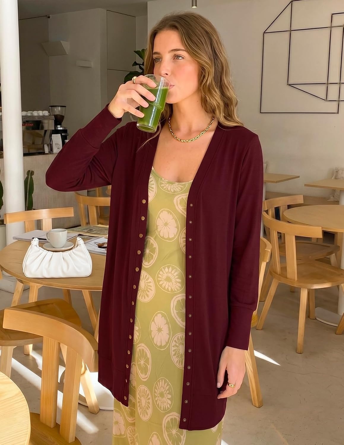image:imageMEROKEETY Womens 2026 Fall Lightweight Button Up Long Cardigan SweaterWine