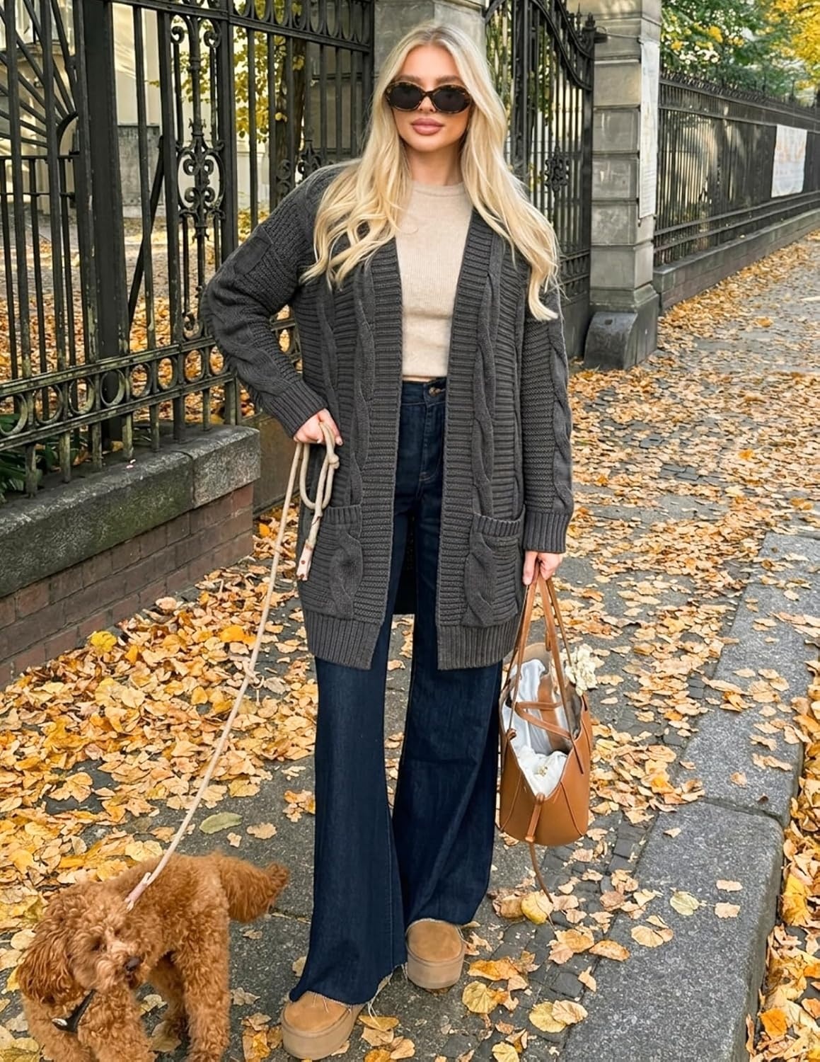 image:imageMEROKEETY Womens Cable Knit Open Front Cardigan Sweaters Fall OuterwearCharcoal