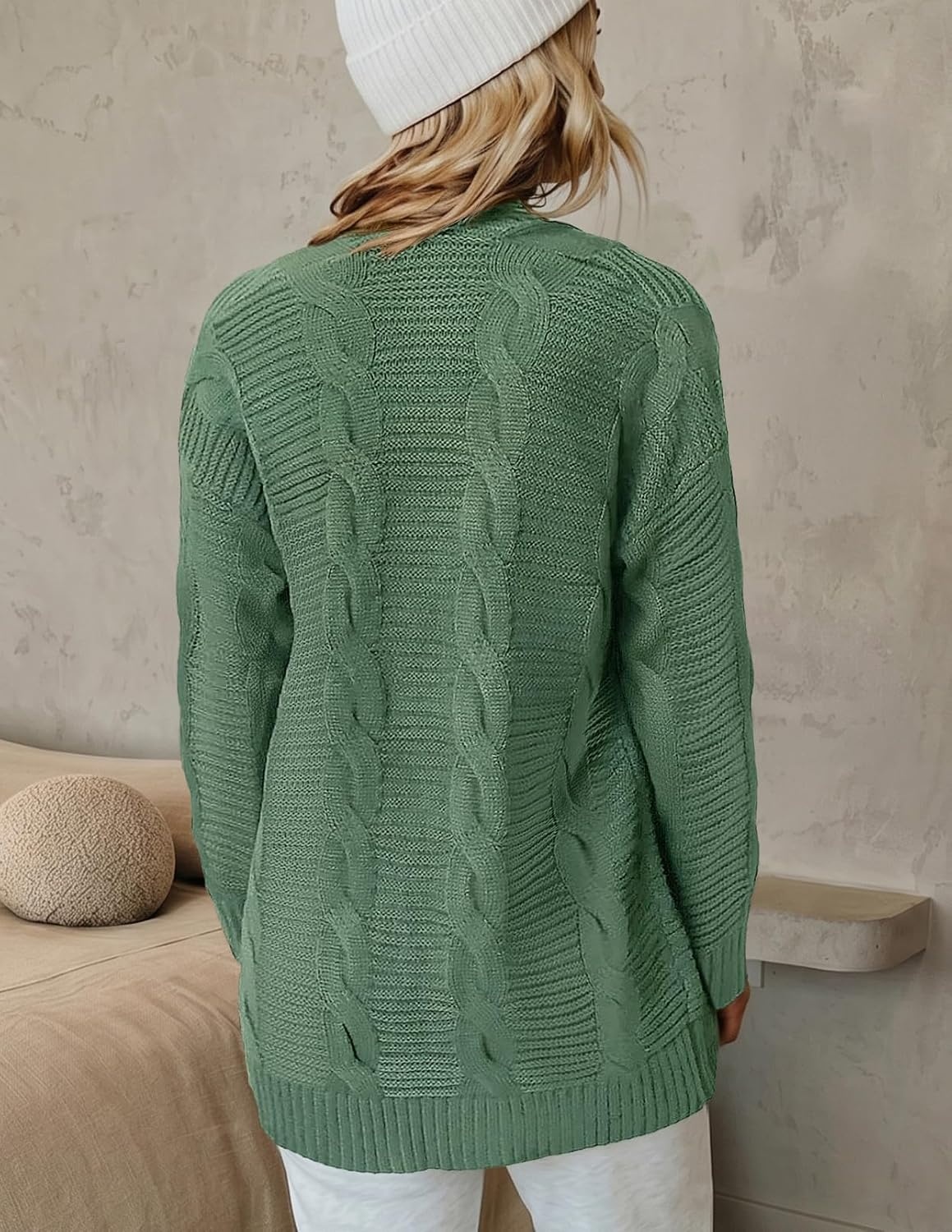 image:imageMEROKEETY Womens Cable Knit Open Front Cardigan Sweaters Fall OuterwearDusty Green