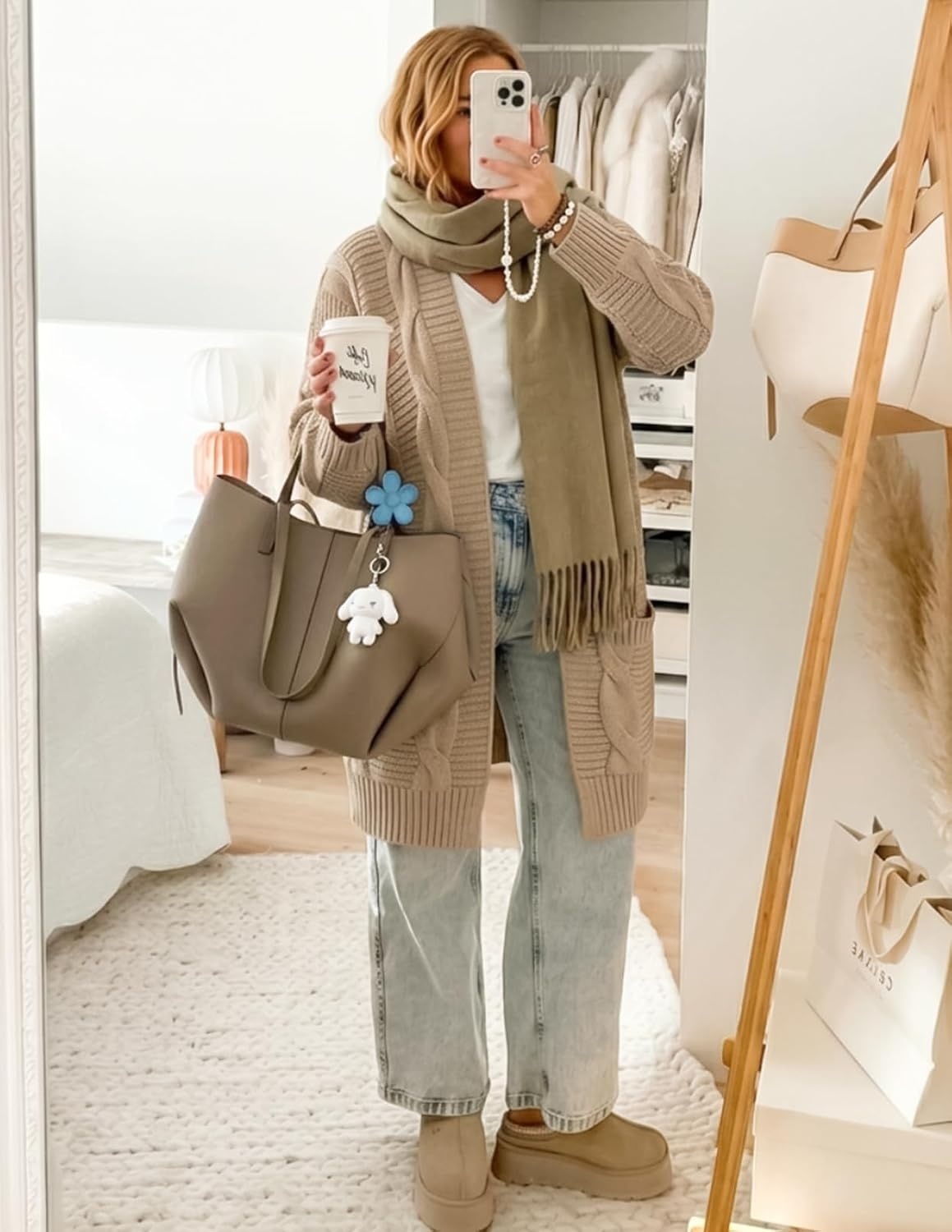 image:imageMEROKEETY Womens Cable Knit Open Front Cardigan Sweaters Fall OuterwearLight Khaki