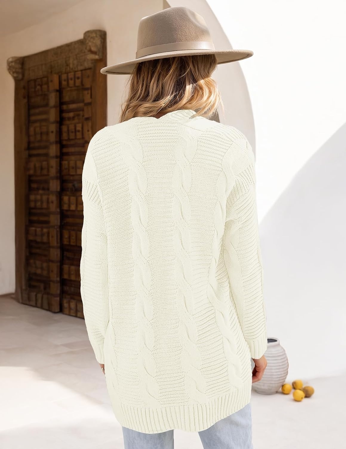 image:imageMEROKEETY Womens Cable Knit Open Front Cardigan Sweaters Fall OuterwearWhite