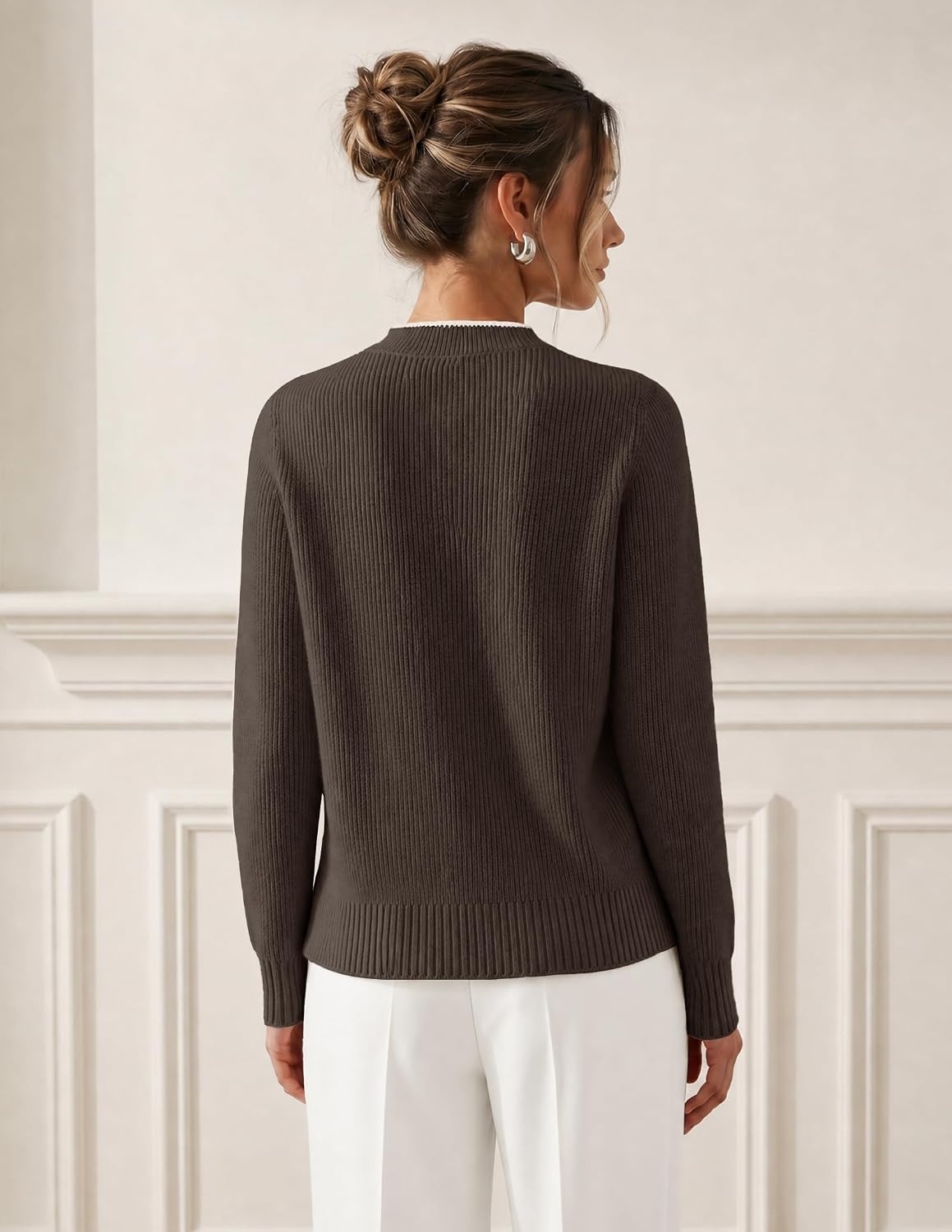 image:imageMEROKEETY Womens Fall 2026 Long Sleeve Cardigan Tie Front Knit SweatersCoffee