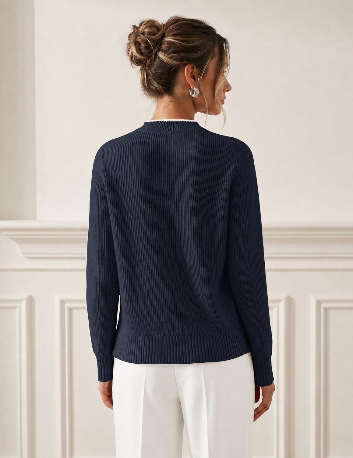 image:imageMEROKEETY Womens Fall 2026 Long Sleeve Cardigan Tie Front Knit SweatersNavy