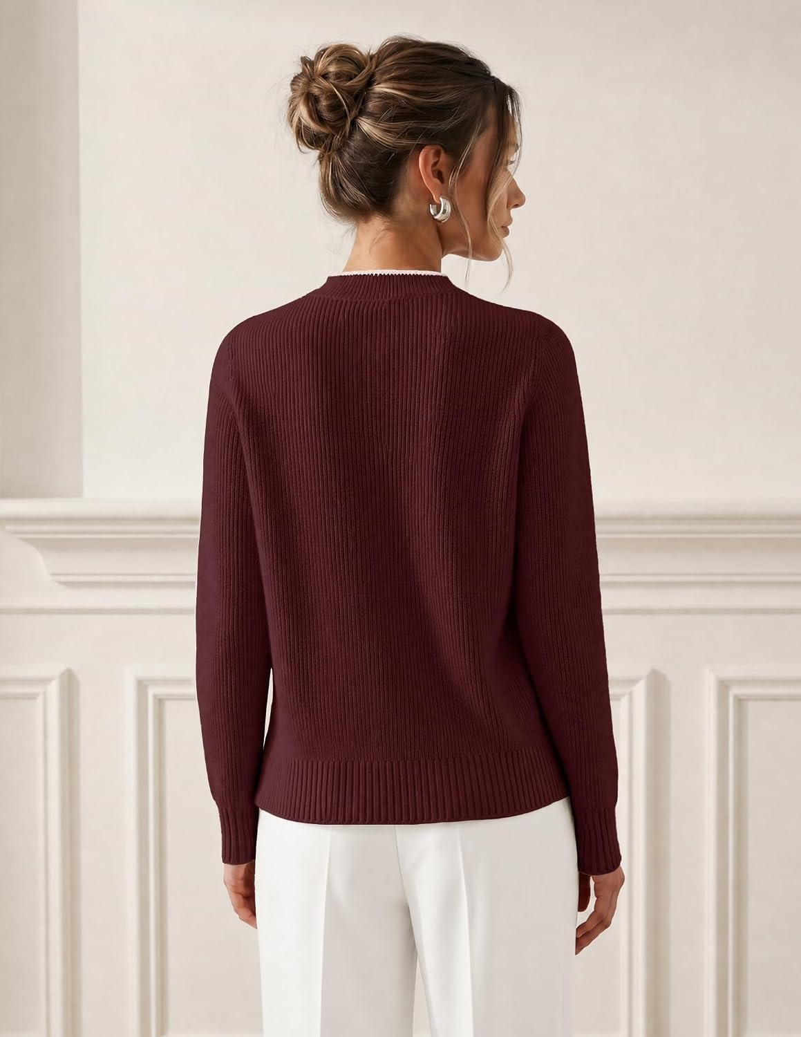 image:imageMEROKEETY Womens Fall 2026 Long Sleeve Cardigan Tie Front Knit SweatersWine
