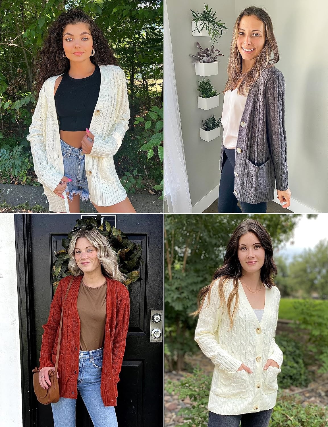 image:imageMEROKEETY Womens Fall Cable Knit Button Up Oversized Light Cardigan SweaterGrey