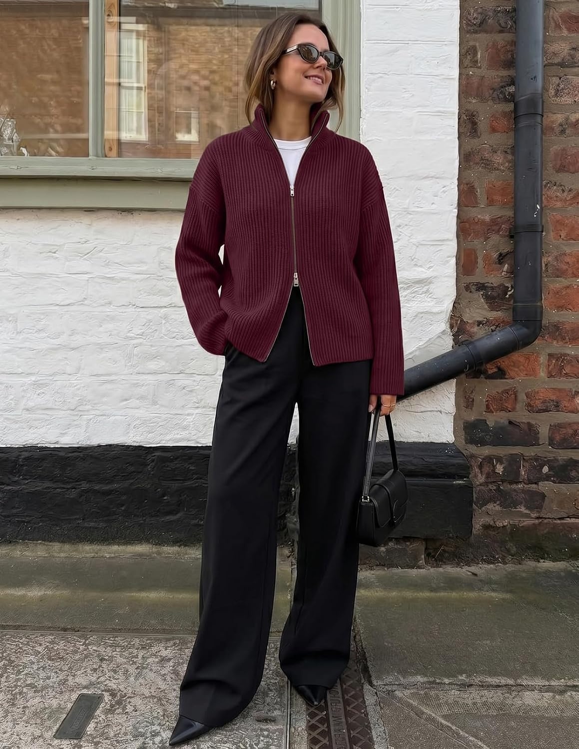 image:imageMEROKEETY Womens Fall Cardigan Sweaters for Women Long Sleeve Chunky JacketBurgundy