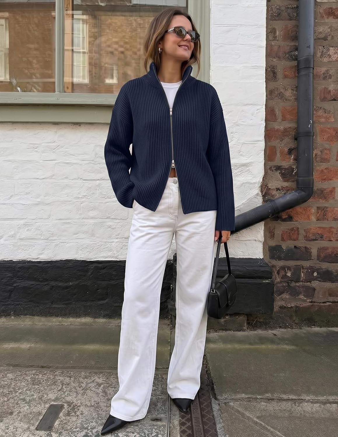 image:imageMEROKEETY Womens Fall Cardigan Sweaters for Women Long Sleeve Chunky JacketNavy