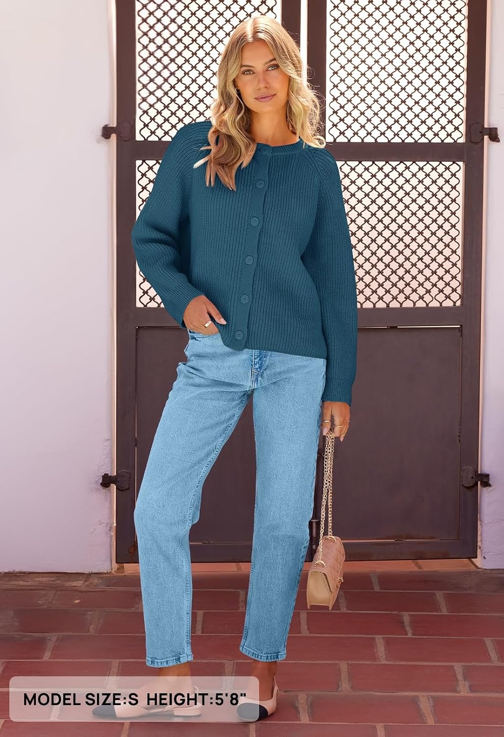image:imageMEROKEETY Womens Fall Long Sleeve Button Up Cardigan SweaterTeal
