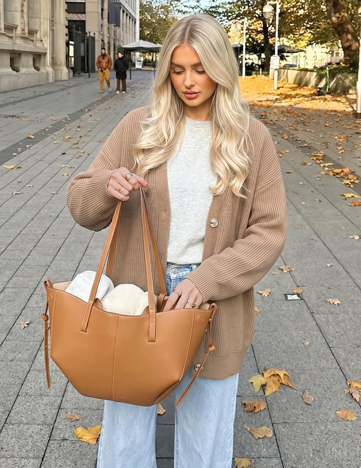 image:imageMEROKEETY Womens Fall Trendy Oversized V Neck Cardigan SweatersKhaki
