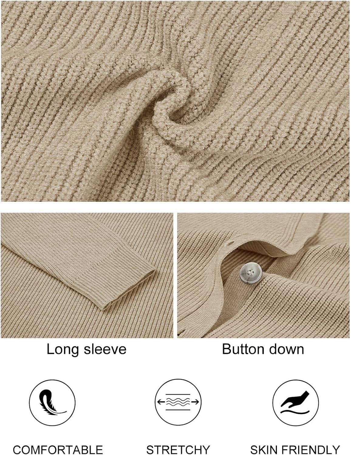 image:imageMEROKEETY Womens Fall Trendy Oversized V Neck Cardigan SweatersOatmeal