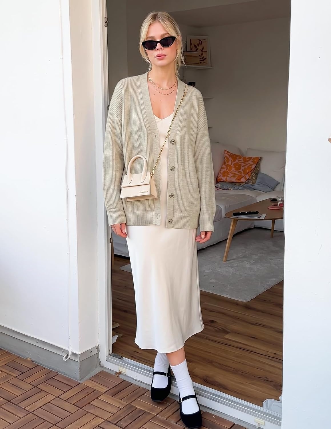 image:imageMEROKEETY Womens Fall Trendy Oversized V Neck Cardigan SweatersOatmeal