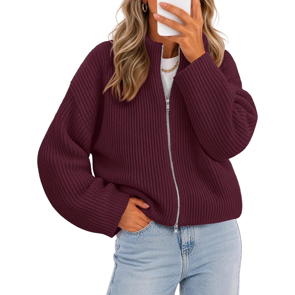 image:imageMEROKEETY Womens Fall Cardigan Sweaters for Women Long Sleeve Chunky JacketBurgundy