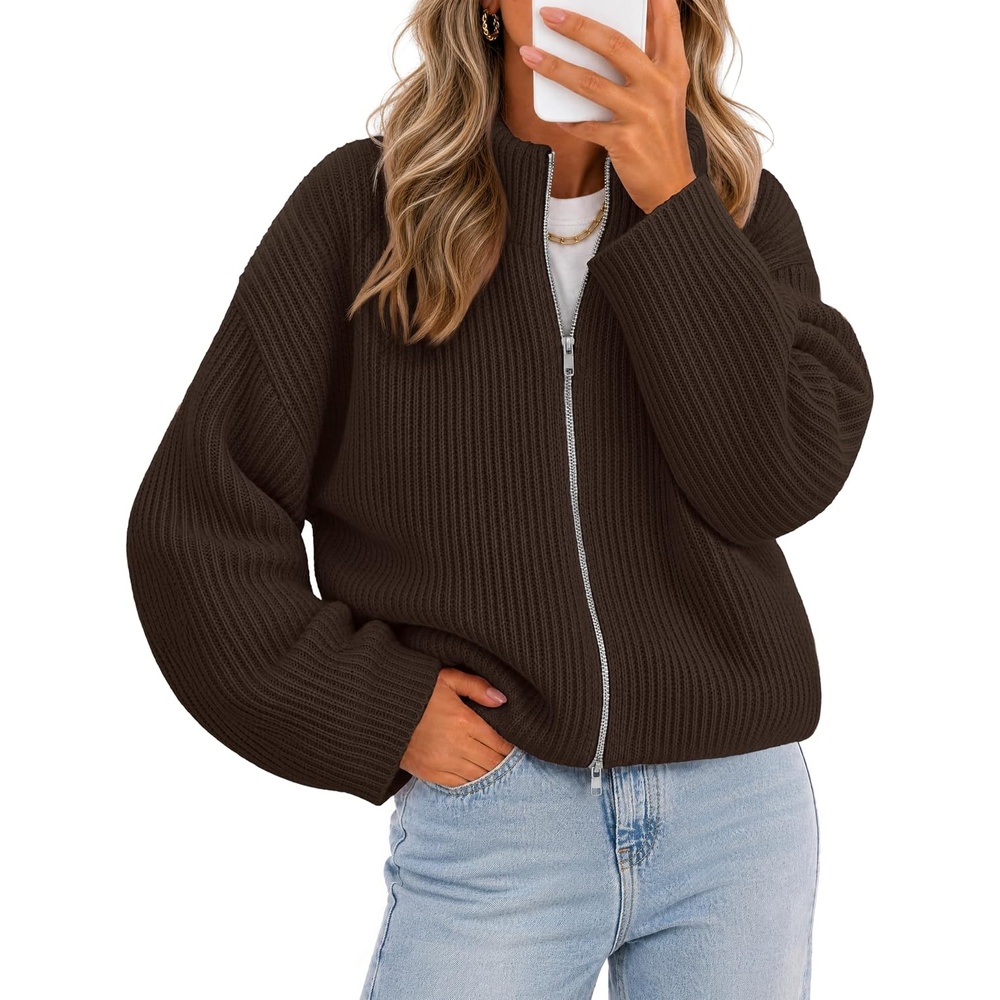 image:imageMEROKEETY Womens Fall Cardigan Sweaters for Women Long Sleeve Chunky JacketCoffee