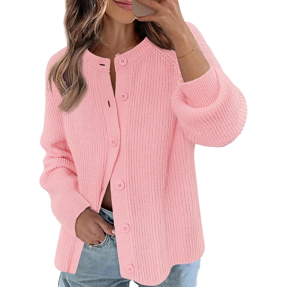 image:imageMEROKEETY Womens Fall Long Sleeve Button Up Cardigan SweaterLight Pink