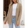 MEROKEETY Women’s Cable Knit Open Front Cardigan Sweaters Fall Outerwear(Light Khaki)