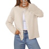 MEROKEETY Striped Cardigan Sweaters for Women Trendy Button Fall Sweater(Beige)