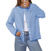 MEROKEETY Striped Cardigan Sweaters for Women Trendy Button Fall Sweater(Blue)