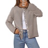 MEROKEETY Striped Cardigan Sweaters for Women Trendy Button Fall Sweater(Brown)