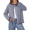 MEROKEETY Striped Cardigan Sweaters for Women Trendy Button Fall Sweater(Navy)