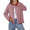 MEROKEETY Striped Cardigan Sweaters for Women Trendy Button Fall Sweater(Red)