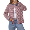 MEROKEETY Striped Cardigan Sweaters for Women Trendy Button Fall Sweater(Wineblue)