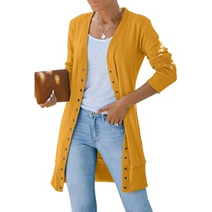 MEROKEETY Women’s 2026 Fall Lightweight Button Up Long Cardigan Sweater(Mustard)