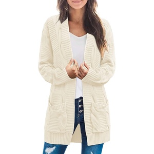 MEROKEETY Women’s Cable Knit Open Front Cardigan Sweaters Fall Outerwear(Beige Yellow)