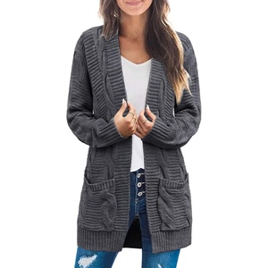 MEROKEETY Women’s Cable Knit Open Front Cardigan Sweaters Fall Outerwear(Charcoal)