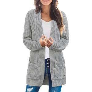 MEROKEETY Women’s Cable Knit Open Front Cardigan Sweaters Fall Outerwear(Light Grey)