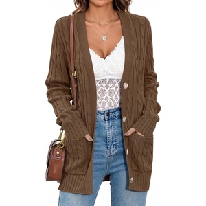 MEROKEETY Womens Fall Cable Knit Button Up Oversized Light Cardigan Sweater(Coffee)