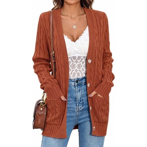 MEROKEETY Womens Fall Cable Knit Button Up Oversized Light Cardigan Sweater(Rust)